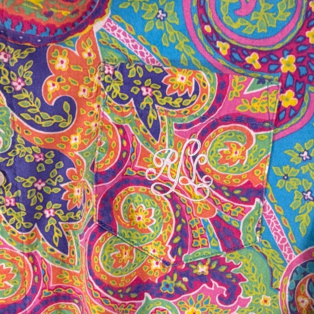 Lauren Ralph Lauren Paisley Button Down Shirt XL Multi Color Cotton Monogram - Picture 12 of 12